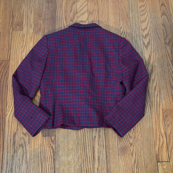 Vintage Pendleton Houndstooth Wool Crop Blazer Jacket Blue Red Sz 8 Petite - Picture 4 of 14